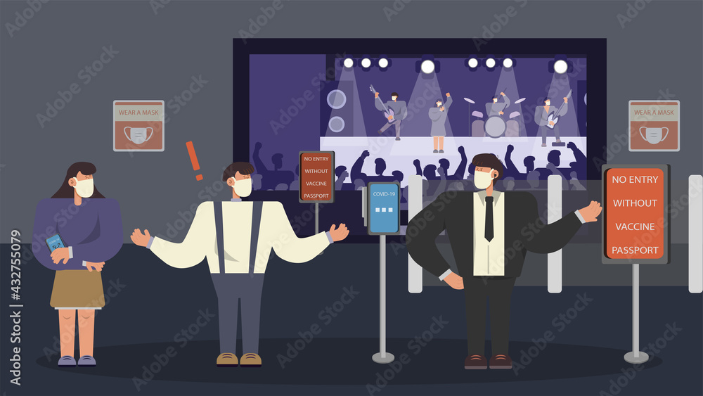 Obraz premium Scanning for vaccine pass at concert. Vaccine passport access control concept.