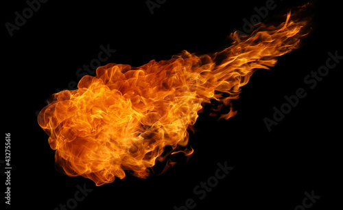 Fire and burning flame of explosive fireball isolated on dark background for graphic design © Akarawut