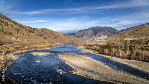 Winter Landscape surrounding the Thompson River as it flows from Kamloops to Spences Bridge in British Columbia  Canada