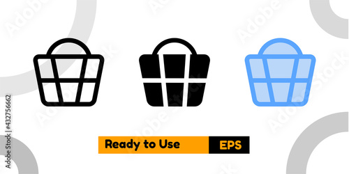 basket icon with three style for website, social media, and presentation