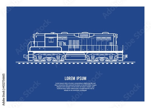Electric diesel locomotive in blueprint style