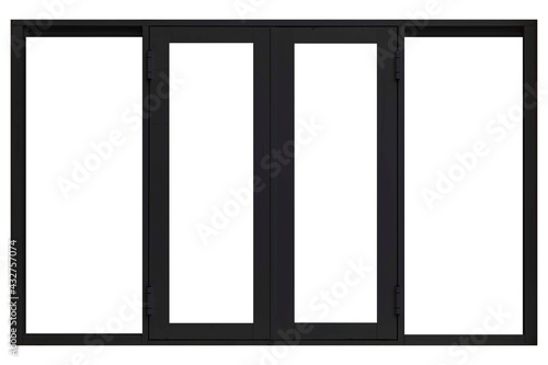 Black sliding aluminum window frame isolated on a white background © torsakarin