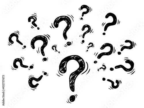 Set of hand drawn question marks. doodle questions marks. isolated on black and white. vector illustration.