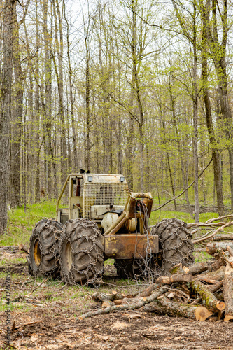 Lumber collection using a Skidder in the woods photo