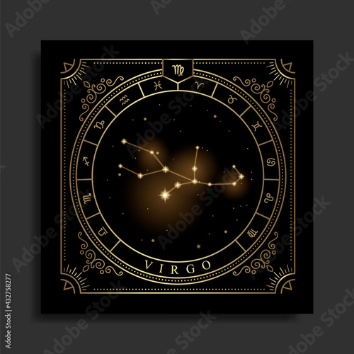 Virgo zodiac constellation symbol with modern, esoteric and boho styles. Fit for paranormal, tarot readers and astrologers