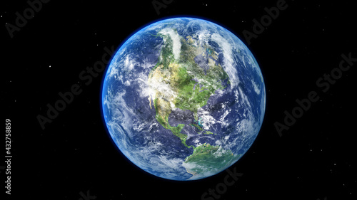 Sunrise and shadow on the earth in space with star in universe. World realistic atmosphere 3D volumetric clouds texture surface.  Elements of this image are furnished by NASA