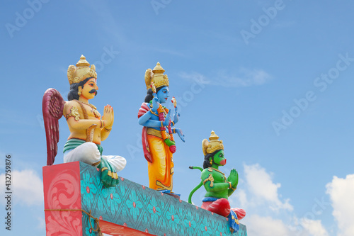 Hindu god perumal statue with other protector Hanuman and Garudalwar