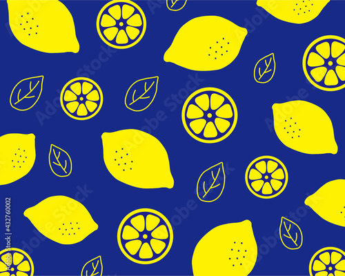 レモンのパターン背景イラスト（ネイビー）