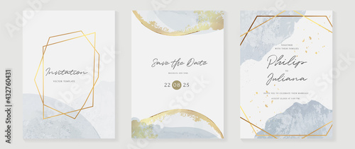 Luxury wedding invitation card vector. Invite cover design with watercolor blush and gold line texture.