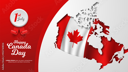 Happy Canada Day Maple Leaf Flag in a Canadian Map Paper Cut