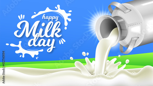 Happy Milk Day with Realistic Milk Cans and Fresh Background