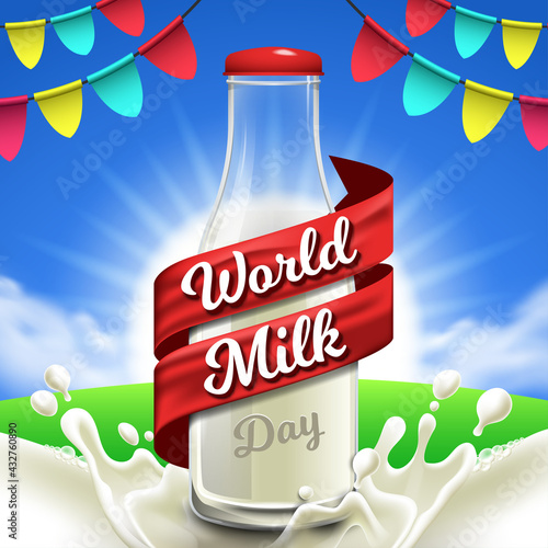 World Milk Day with Realistic Milk Bottle