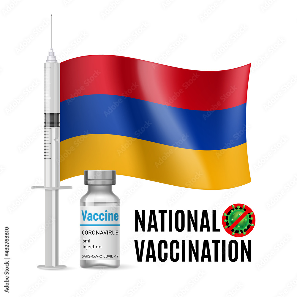Flag of Armenia with Vaccine Immunization Syringe and the Vial of