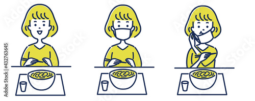 マスク飲食のイラスト素材