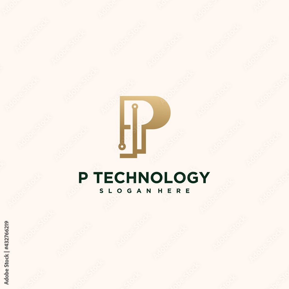 Abstract technology logo letter p set Creative p logo, connected gold color p luxury letter p icon logo Abstract technology logo letter p set Creative p logo, connected gold color p luxury letter p icon logo