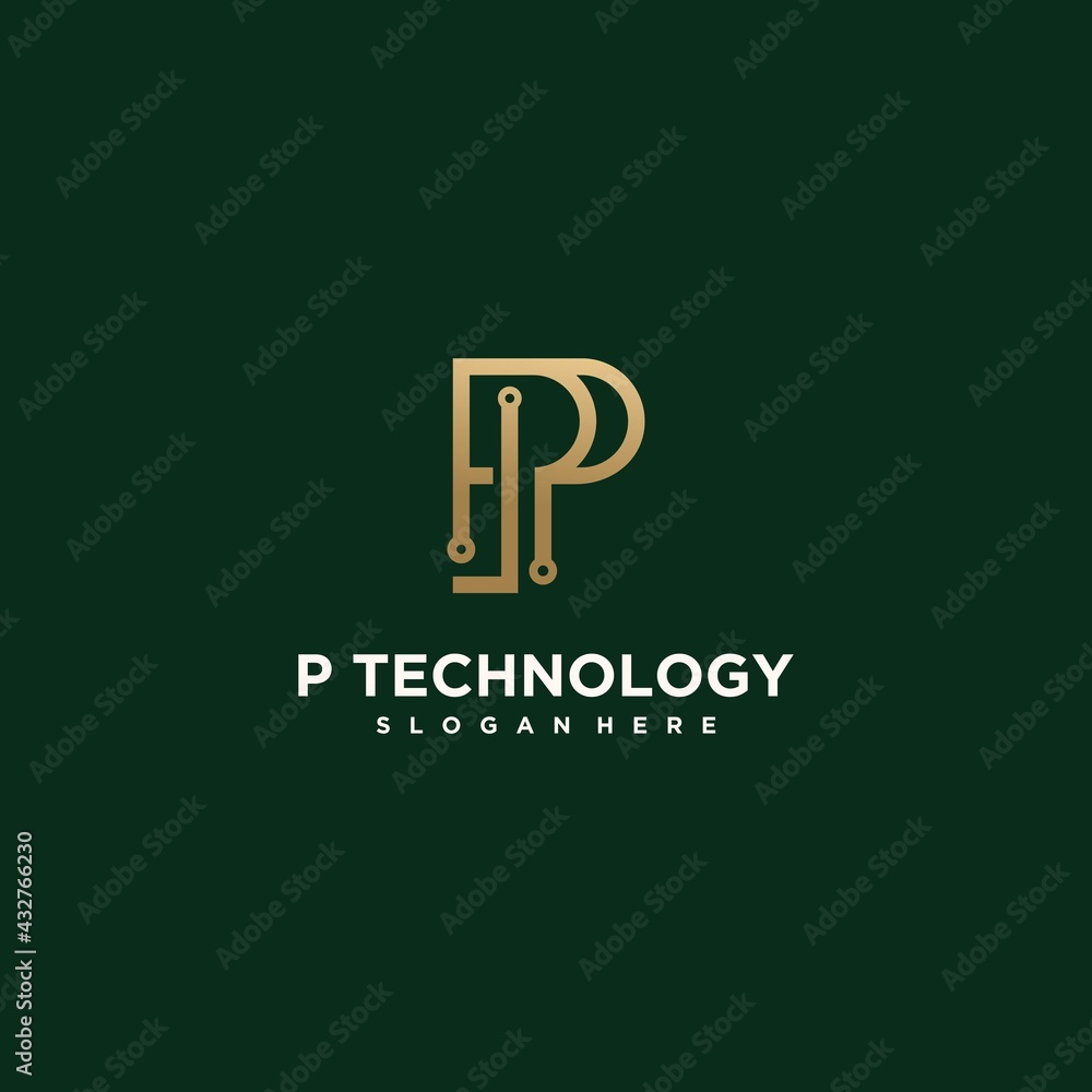 Abstract technology logo letter p set Creative p logo, connected gold color p luxury letter p icon logo Abstract technology logo letter p set Creative p logo, connected gold color p luxury letter p icon logo
