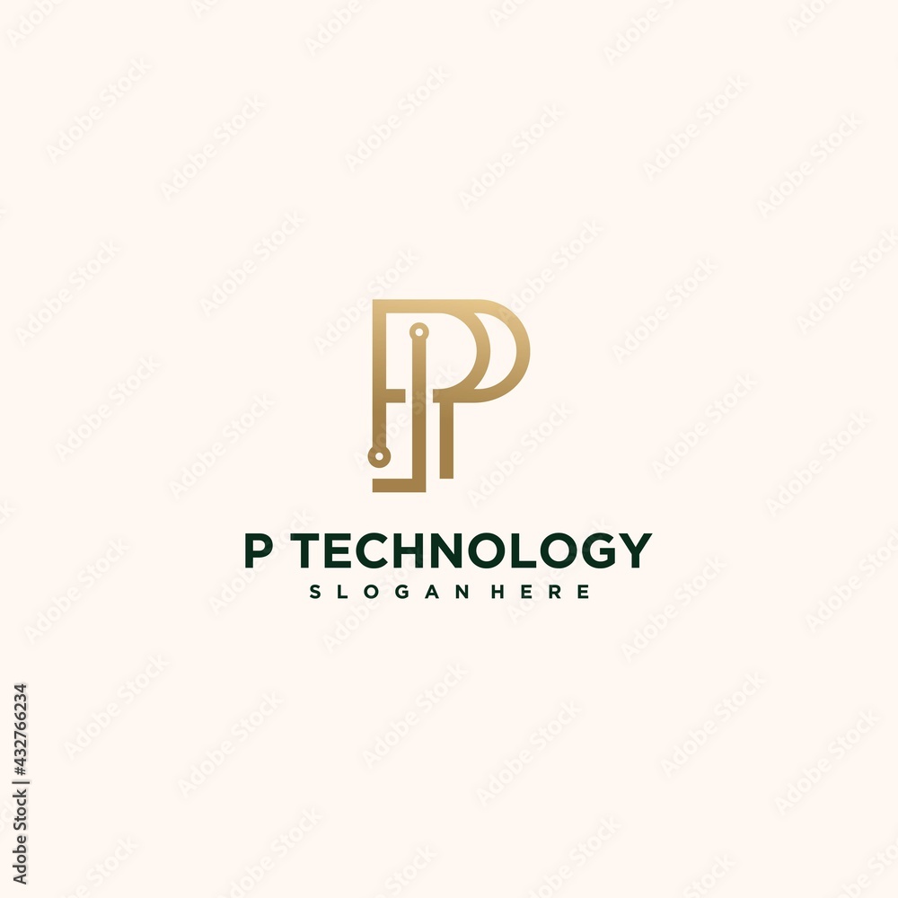 Fototapeta premium Abstract technology logo letter p set Creative p logo, connected gold color p luxury letter p icon logo