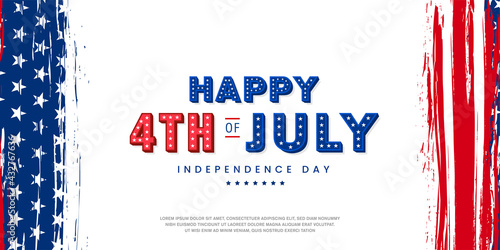 Happy 4th of July modern trendy design with 3d star lettering, typography design on vertical USA grunge flag background. Vector illustration.
