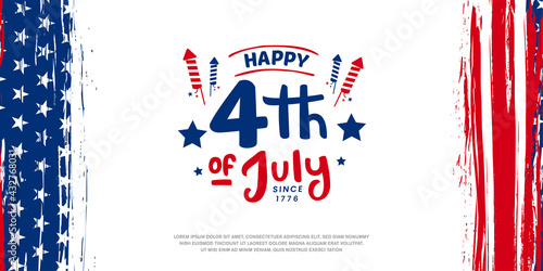 Happy 4th of July since 1776, USA Independence day Celebration design with firework and stars on vertical USA grunge flag background. Vector illustration.
