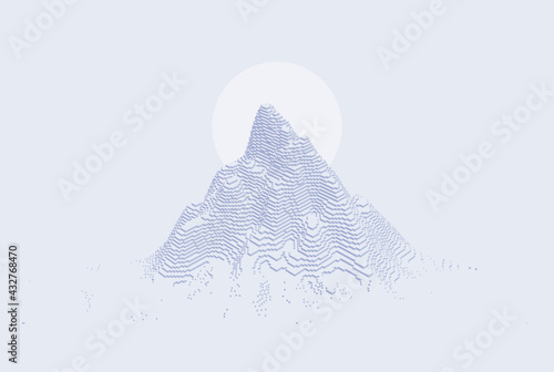 Mountain peak. Futuristic technology backdrop in a pixel art style. Cyberspace concept. 3D vector illustration for brochure, magazine, poster, presentation, flyer or banner.