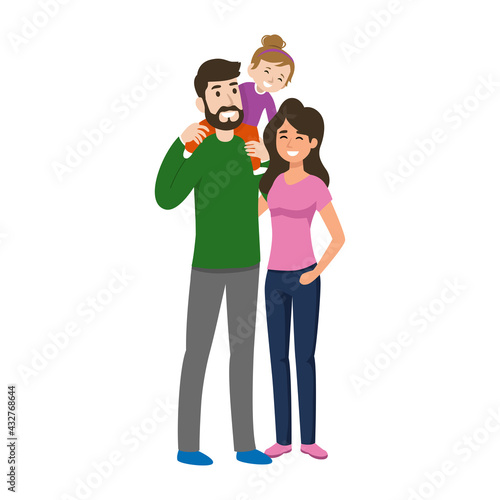 Happy family. Father, mother, daughter together. Vector illustration of a flat design