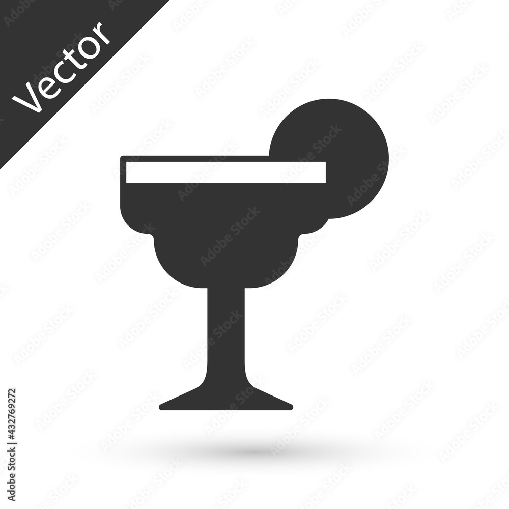 Grey Margarita cocktail glass with lime icon isolated on white background. Vector Grey Margarita cocktail glass with lime icon isolated on white background. Vector