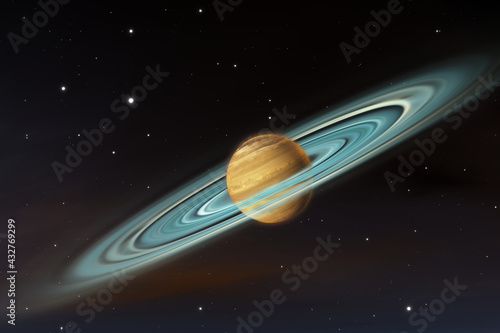 Obraz na płótnie The ringed Exoplanet or Extrasolar planet in deep space w salonie