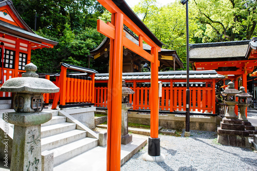 Fushimi Inari Taisha Shrine in Kyoto  Japan with beautiful red gate and japanese garden. Red Torii gates in Fushimi Inari shrine in Kyoto  Japan.