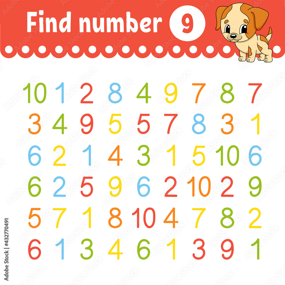 Find number. Education developing worksheet. Activity page with pictures. Game for children. Color isolated vector illustration. Funny character. Cartoon style. Find number. Education developing worksheet. Activity page with pictures. Game for children. Color isolated vector illustration. Funny character. Cartoon style.