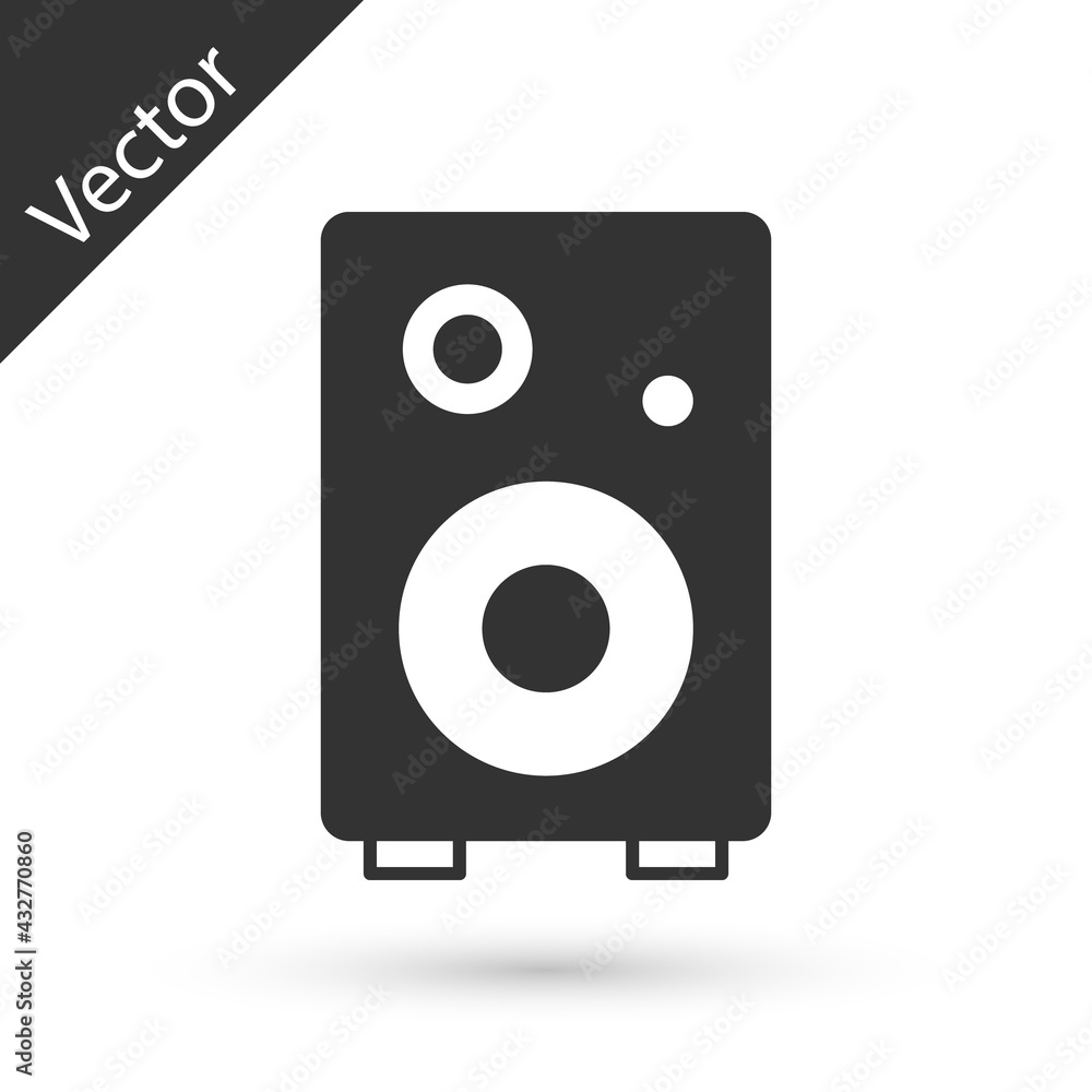Grey Stereo speaker icon isolated on white background. Sound system speakers. Music icon. Musical column speaker bass equipment. Vector Grey Stereo speaker icon isolated on white background. Sound system speakers. Music icon. Musical column speaker bass equipment. Vector