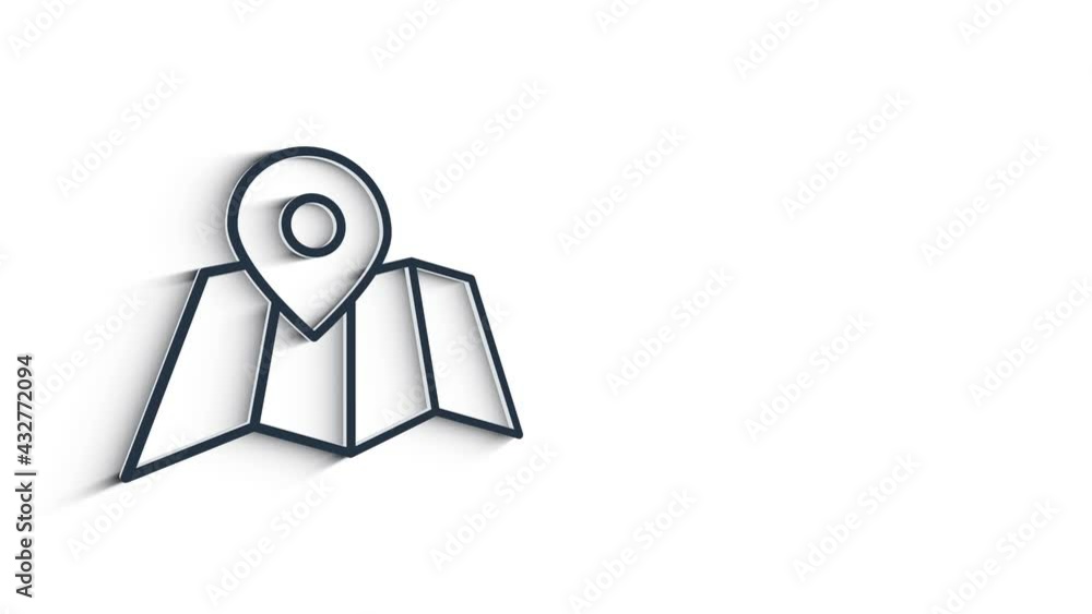 Map navigation 3D shadow icon isolated on white background. Outline web icon. Motion graphics. Map navigation 3D shadow icon isolated on white background. Outline web icon. Motion graphics.