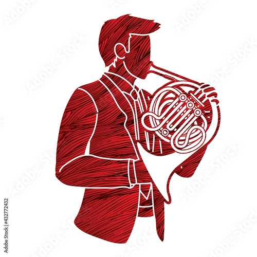 French Horn Musician Orchestra Instrument Graphic Vector