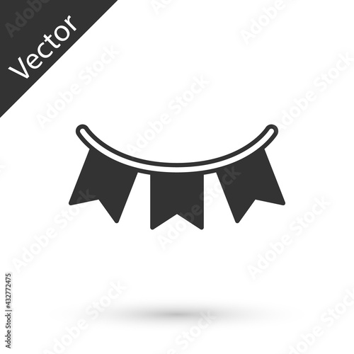 Grey Carnival garland with flags icon isolated on white background. Party pennants for birthday celebration, festival decoration. Vector