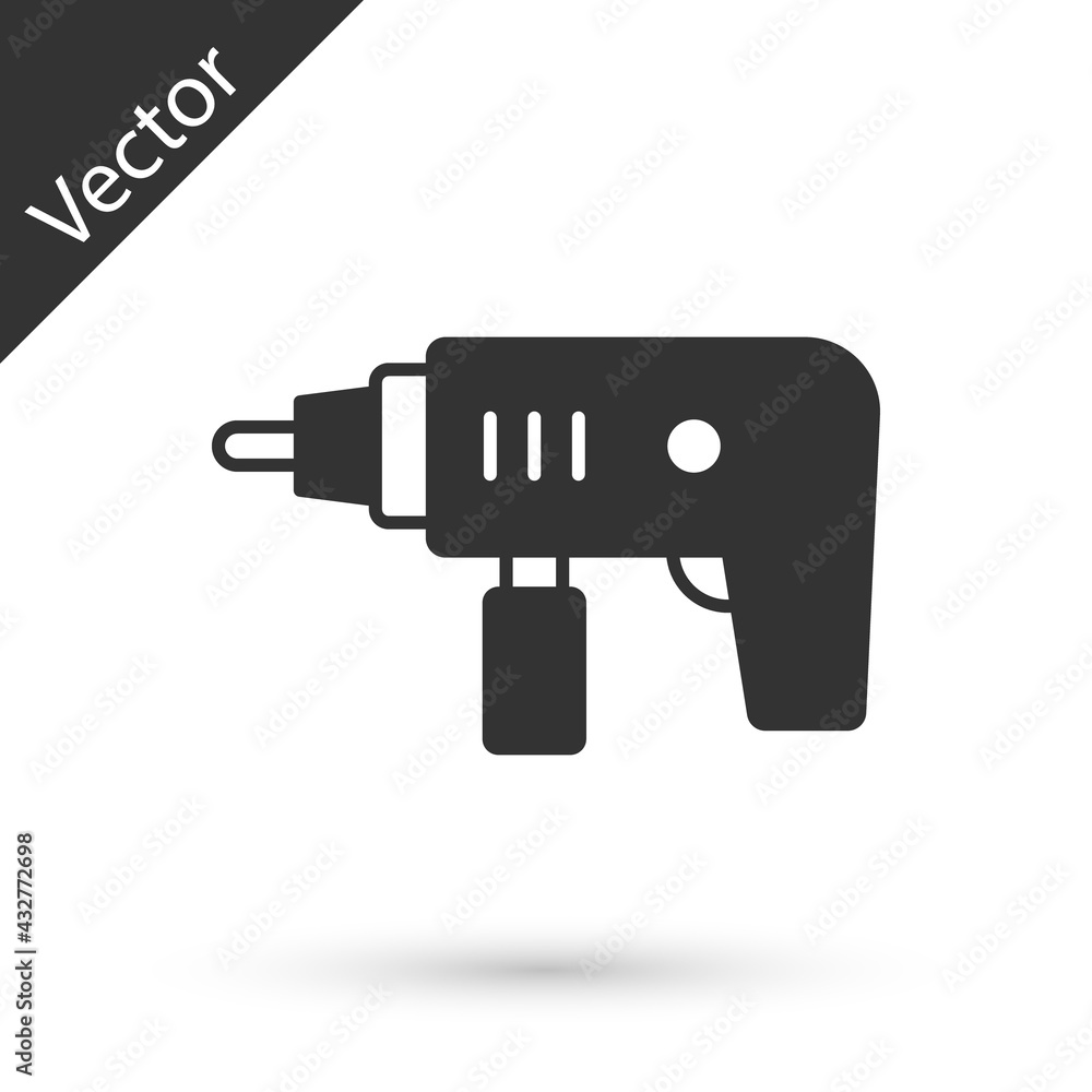Grey Electric drill machine icon isolated on white background. Repair tool. Vector Grey Electric drill machine icon isolated on white background. Repair tool. Vector