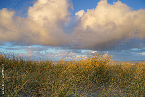 Sunset View from dune top over North Sea at the dutch islands