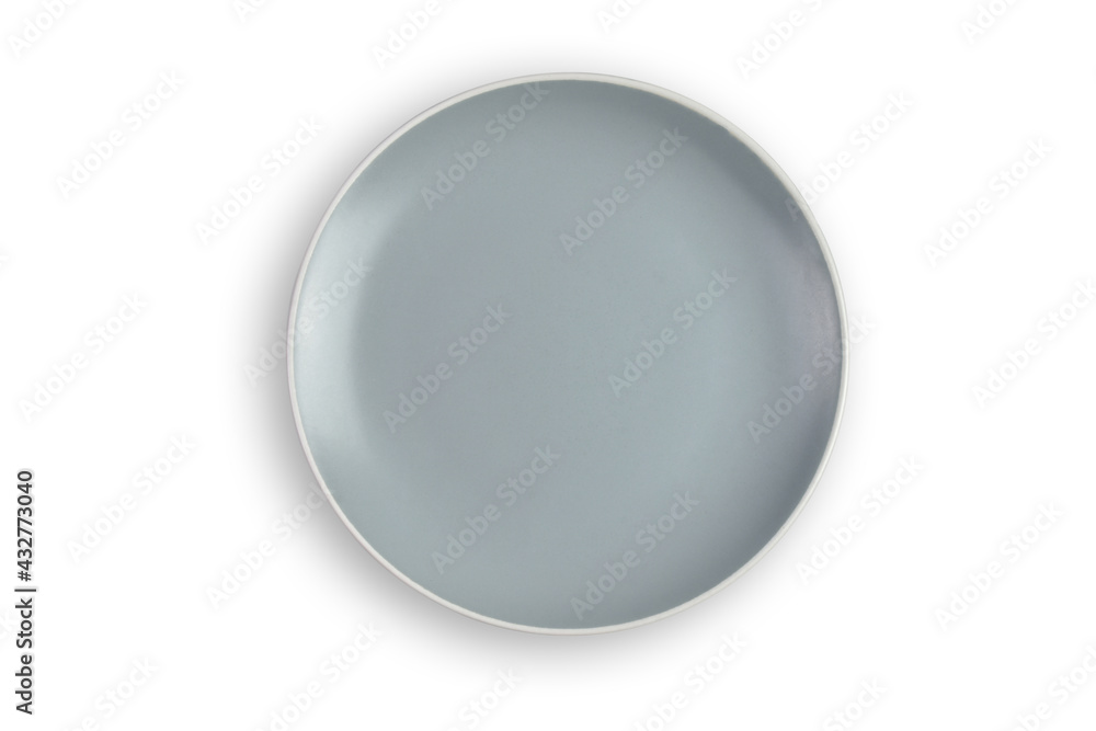 Top view (flat lay) of empty plate dish round ceramic isolated on clean white background view. Clipping path. Top view (flat lay) of empty plate dish round ceramic isolated on clean white background view. Clipping path.