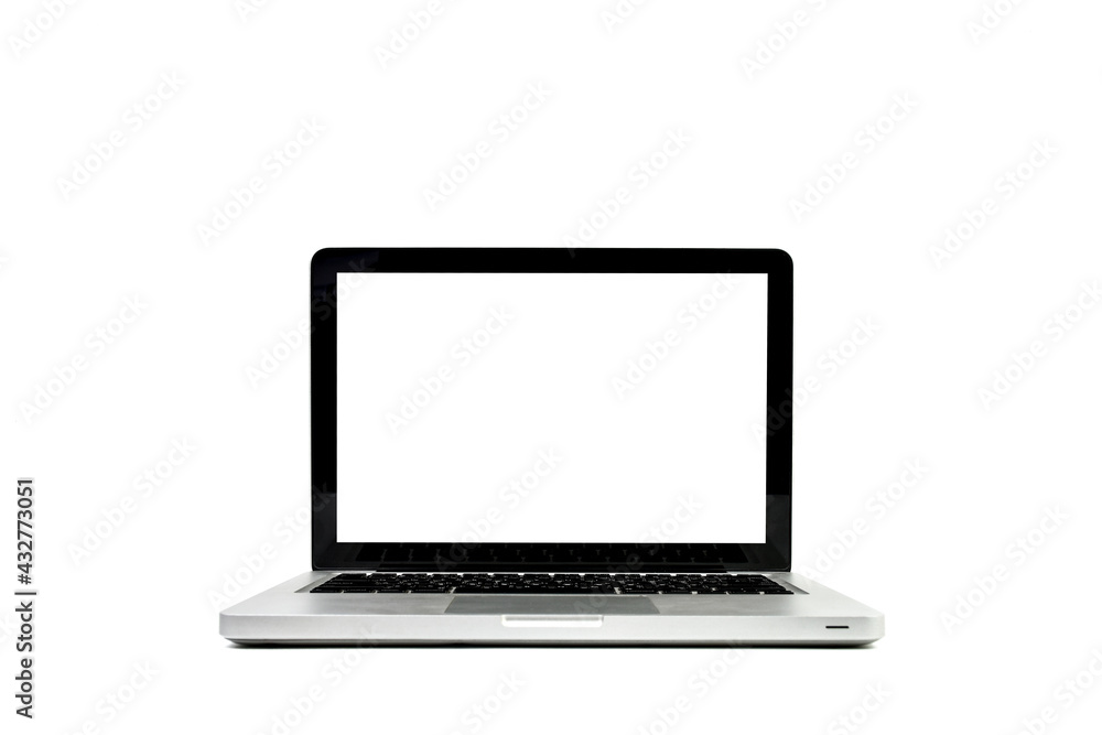 Close up of Mockup Laptop blank(empty) white screen isolated on white background view. Business office. Technology latop. Close up of Mockup Laptop blank(empty) white screen isolated on white background view. Business office. Technology latop.