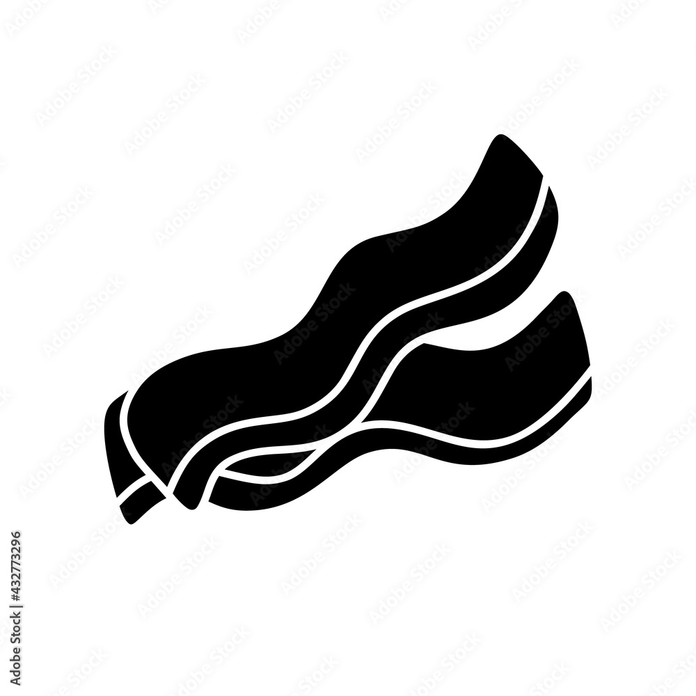 Fried bacon strips, silhouette icon. Black hand drawn illustration of meat food. Contour isolated vector pictogram on white background Fried bacon strips, silhouette icon. Black hand drawn illustration of meat food. Contour isolated vector pictogram on white background