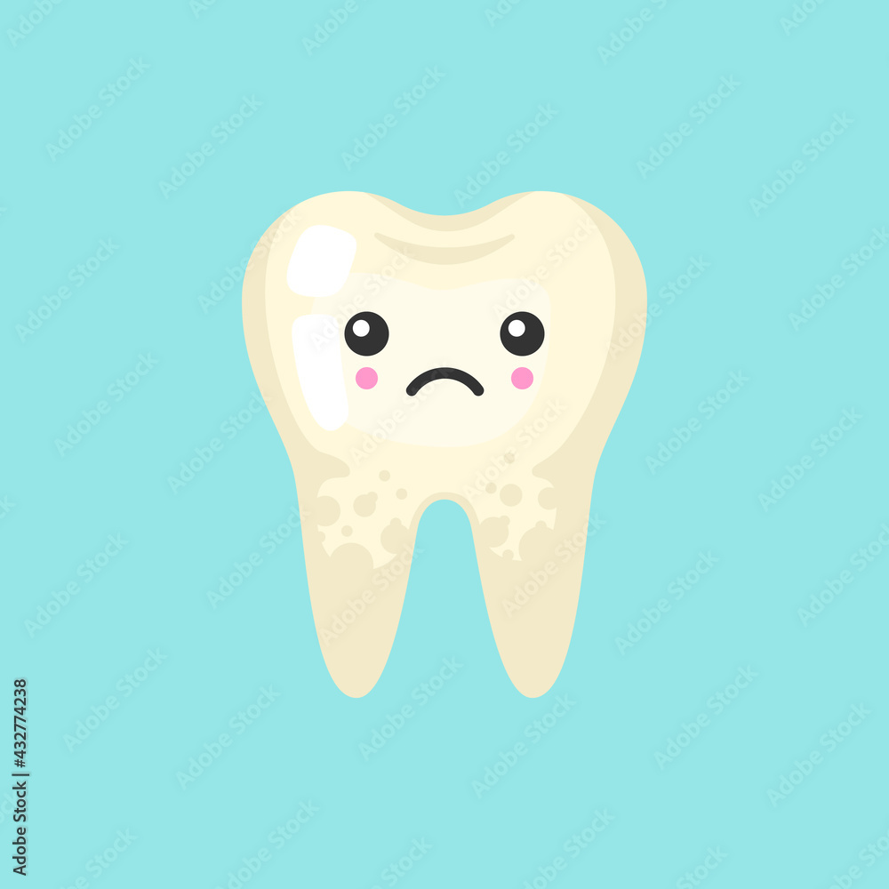 Dirty spoted tooth with emotional face, cute colorful vector icon illustration. Cartoon flat isolated image Dirty spoted tooth with emotional face, cute colorful vector icon illustration. Cartoon flat isolated image
