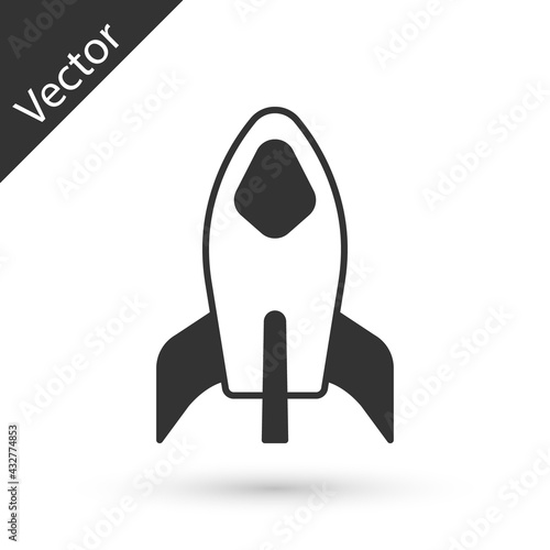 Grey Rocket ship icon isolated on white background. Space travel. Vector