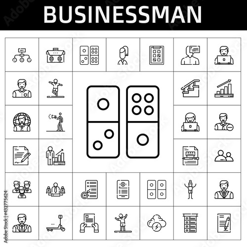 businessman icon set. line icon style. businessman related icons such as profits, brainstorm, hierarchical structure, briefcase, contract, stairs, team, advertising, stretching