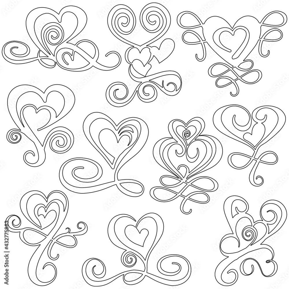 Valentine Hearts, Roses, Flower Monogram and Elements for Decorations