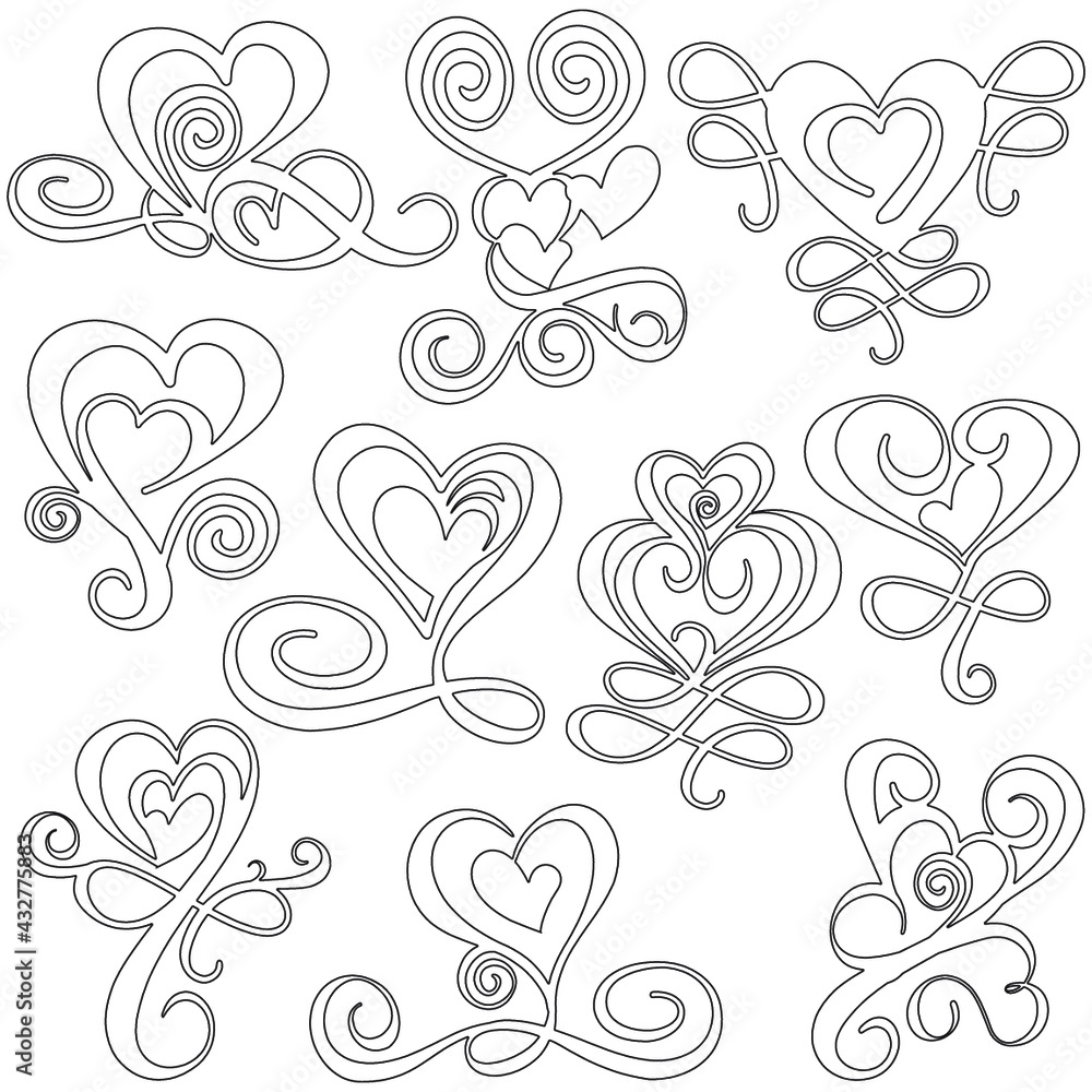 Valentine Hearts, Roses, Flower Monogram and Elements for Decorations Valentine Hearts, Roses, Flower Monogram and Elements for Decorations