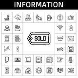 information icon set. line icon style. information related icons such as newspaper, antenna, server, book, setting the table, coding, literature, bar, file, receptionist, projector