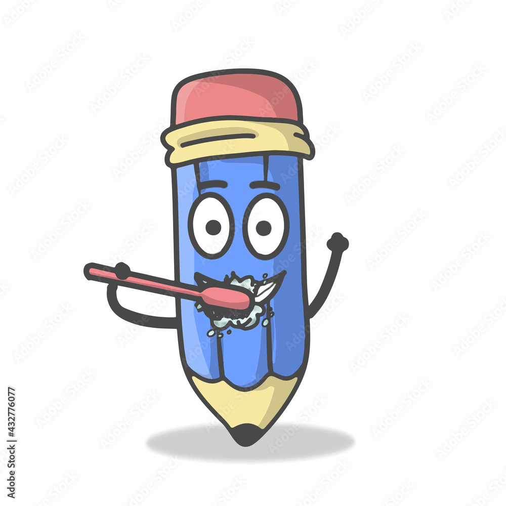 Cute Pencil Character Flat Cartoon Vector Template Design Illustration