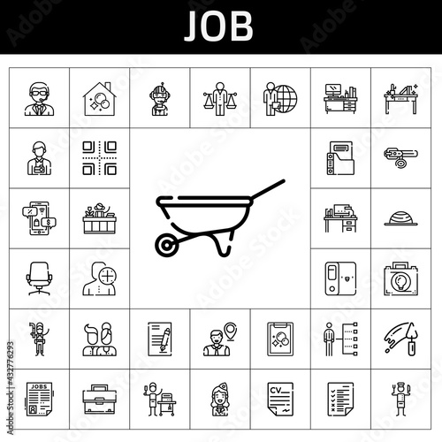 job icon set. line icon style. job related icons such as doorman, employee, housekeeping, skills, plumber, candidate, balance, receptionist, negotiation, photographer, tasks