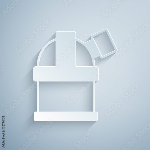 Paper cut Astronomical observatory icon isolated on grey background. Observatory with a telescope. Scientific institution. Paper art style. Vector
