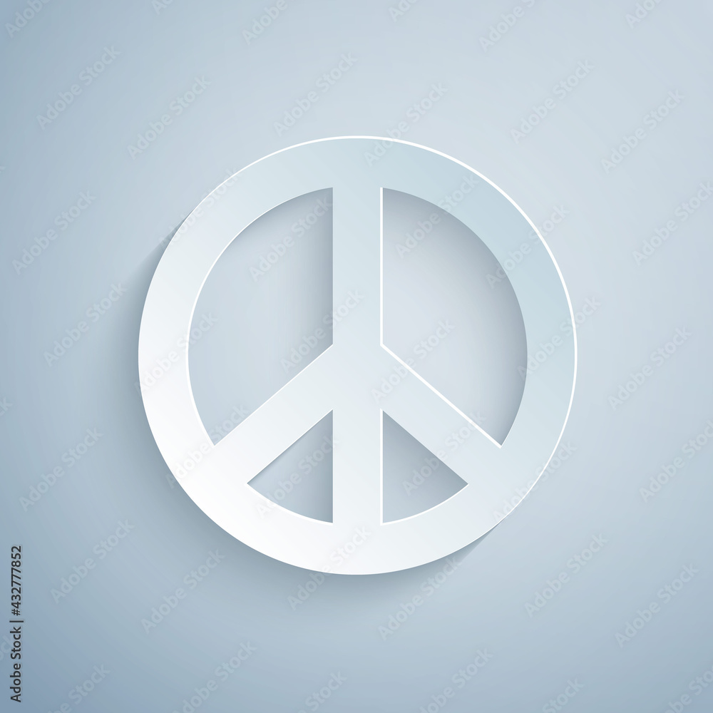 Paper cut Peace icon isolated on grey background. Hippie symbol of peace. Paper art style. Vector Paper cut Peace icon isolated on grey background. Hippie symbol of peace. Paper art style. Vector