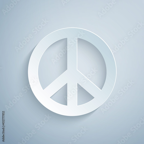 Paper cut Peace icon isolated on grey background. Hippie symbol of peace. Paper art style. Vector