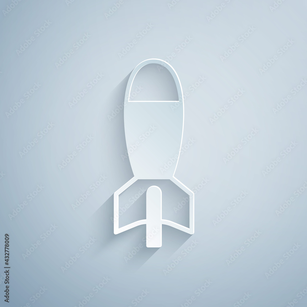 Paper cut Rocket launcher with missile icon isolated on grey background. Paper art style. Vector Paper cut Rocket launcher with missile icon isolated on grey background. Paper art style. Vector